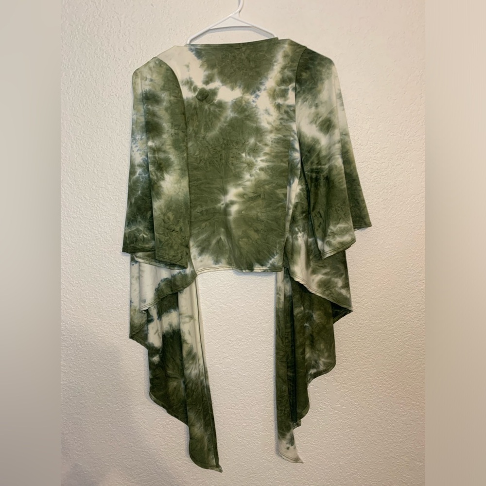 Elan Womens Top XS Green Tie Dye  Tie Front 3/4 Sleeve Crop Top Cardigan - Picture 7 of 8